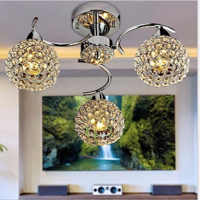 GlitzSphere - Plafonnier rond en cristal avec cadre en fer et design élégant scintillant