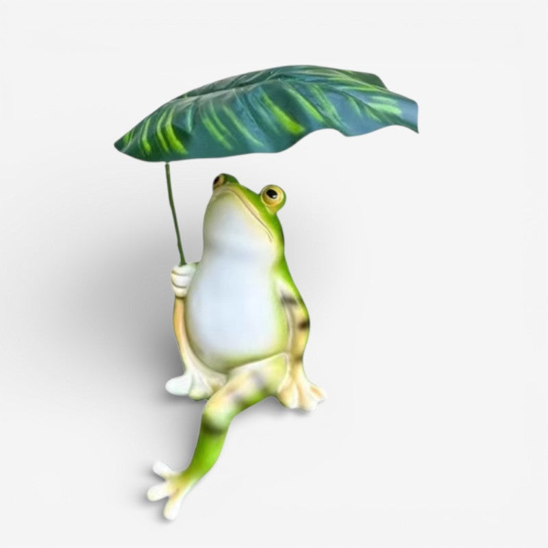 AquaFrog – Dekorativ Frøfigur med Paraplyblad