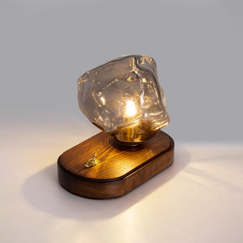 IceStone - Lampe de table décorative en verre avec lumière d’ambiance douce