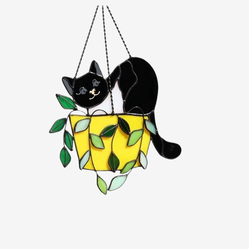 KittyHang - Kat i Hængende Blomsterpotte til Indendørs og Udendørs Dekoration