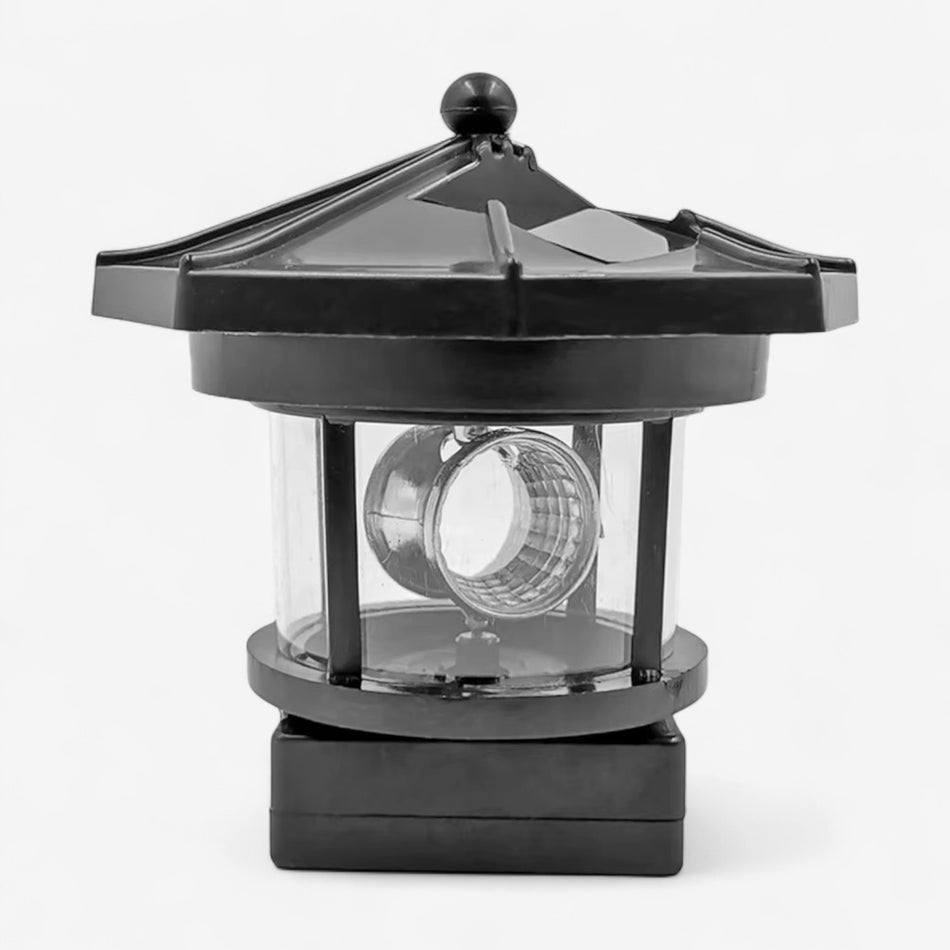 LumaSphere – Solcelledrevet LED-Lampe med Fyrtårnsdesign og Roterende Lysstråle